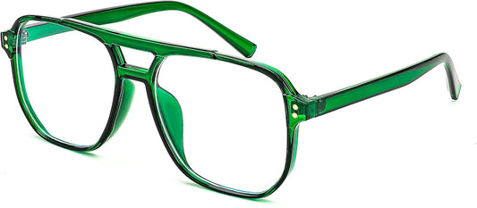 FEISEDY Fashion Aviator Blue Light Reading Glasses for Woman Men B0318 | Square Pilot Computer Glasses, Anti Eyestrain Glare Readers | BLUE Series - Transparent Green