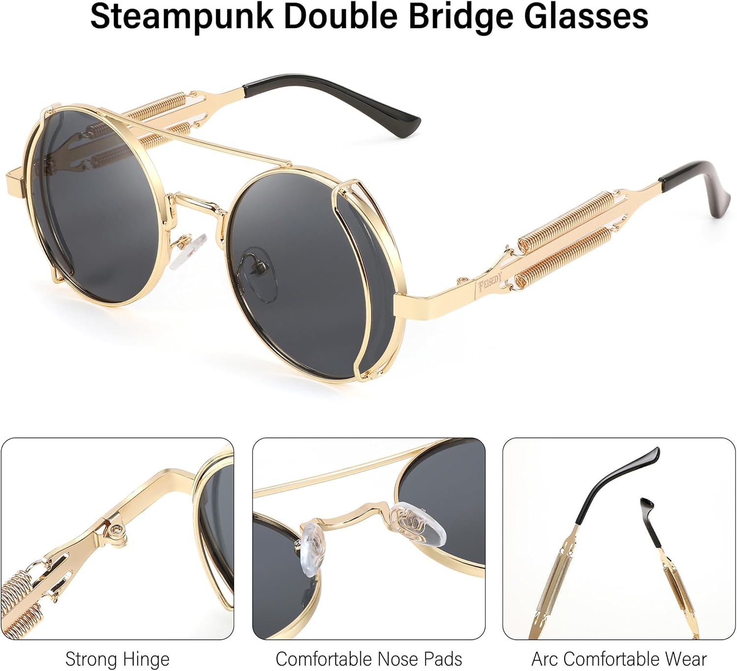 商品图片 24 | B0BD4MSMZQ | FEISEDY Aviator Sunglasses for Men Women Steampunk Round Metal Frame B2351