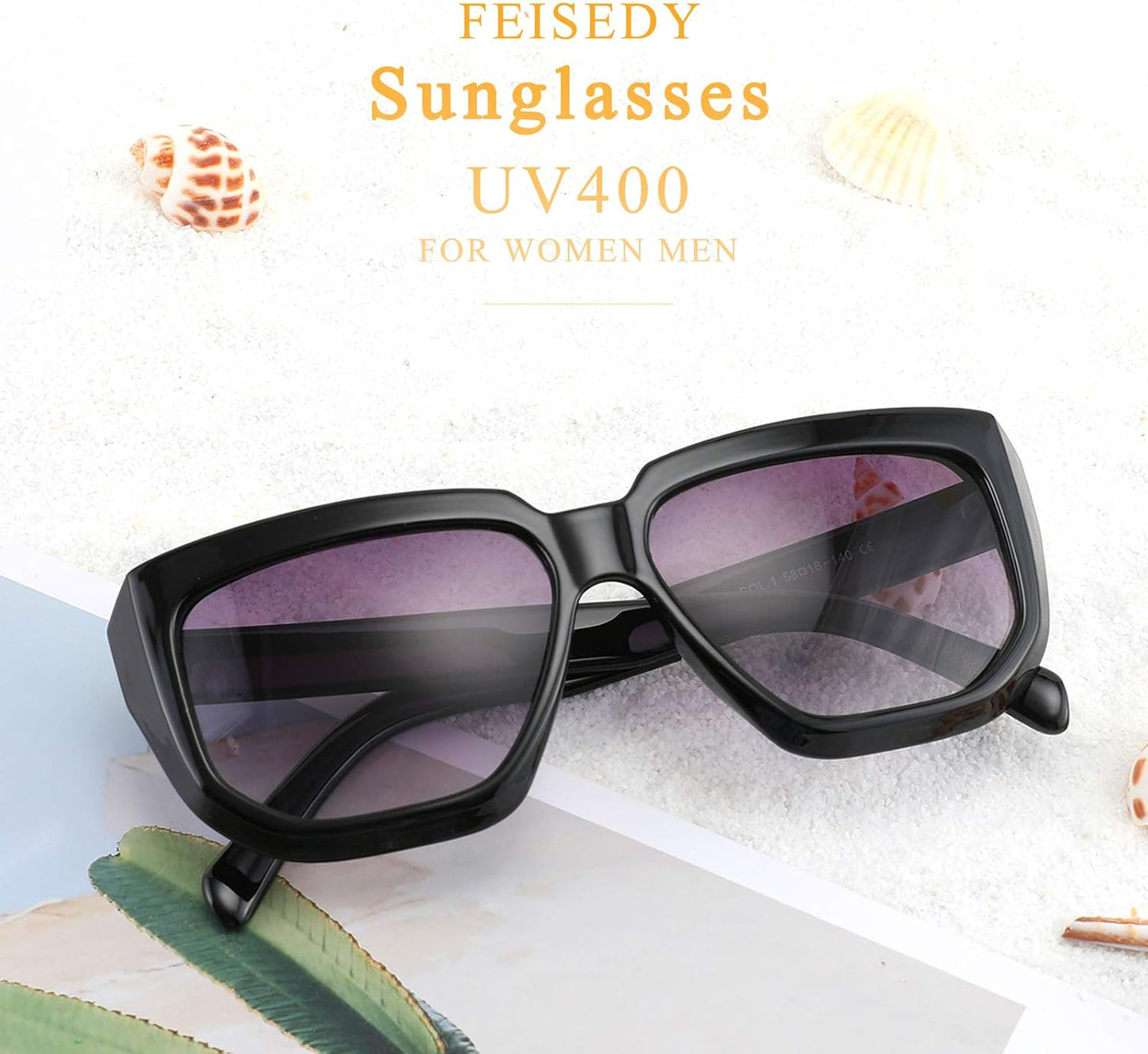 商品图片 3 | B08PD9KPH8 | FEISEDY Women Retro Square Sunglasses Trendy Shield Flat Top Shades B2717