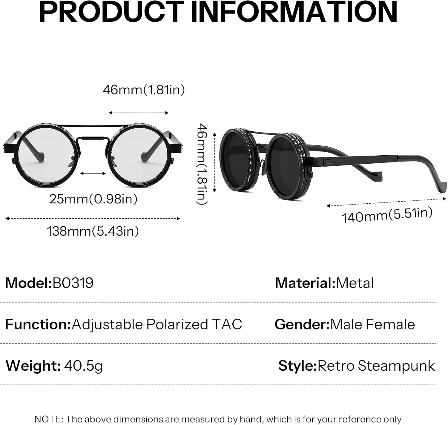 商品图片 20 | B0FK1DDVSV | FEISEDY Adjustable Sunglasses Polarized Men, Round Metal ND Filter B1400