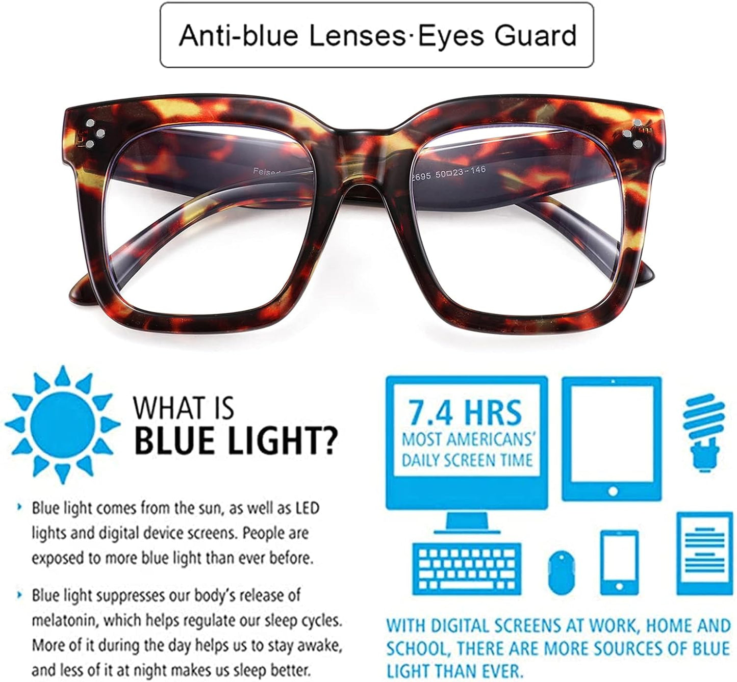 商品图片 9 | B08ZMQ47KD | FEISEDY Blue Light Blocking Reading Glasses Oversized Readers Designer Luxury Square Eyewear Frame B2695FR