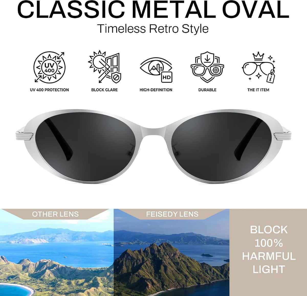 ÉÌƷͼƬ 24 | B0GVDPV1W4 | FEISEDY Metal Oval Sunglasses UV400 Protection for Women and Men B0429