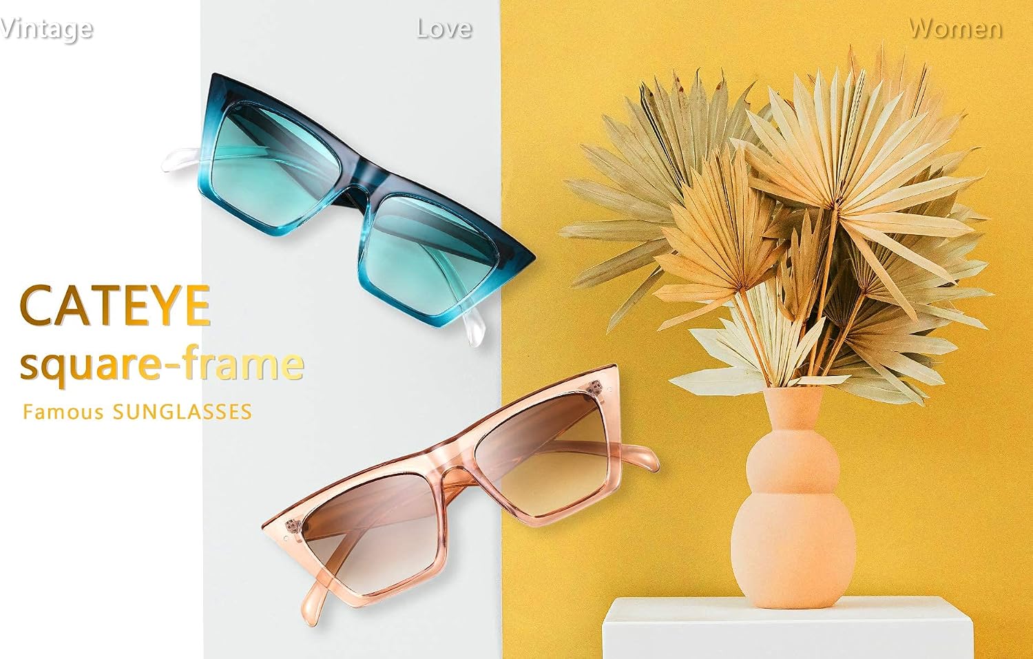 商品图片 74 | B0C5378735 | FEISEDY Vintage Square Cat Eye Sunglasses Women Trendy Cateye Sunglasses B2473