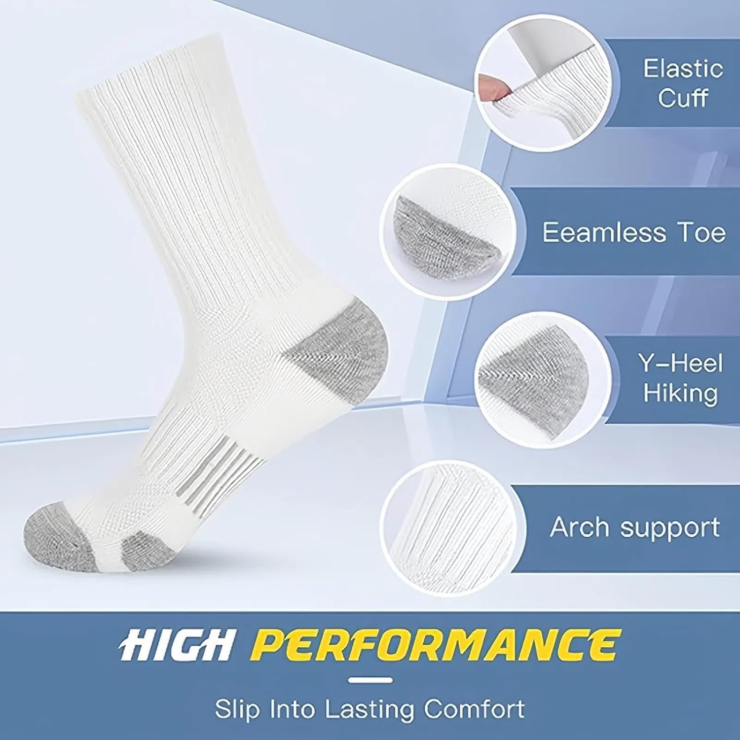 商品图片 4 | B0FPLFTFDC | Men's Socks - Breathable, Moisture-Wicking, Non-Slip & Comfortable (3-Pack, Black/Gray/White) Size 6-13