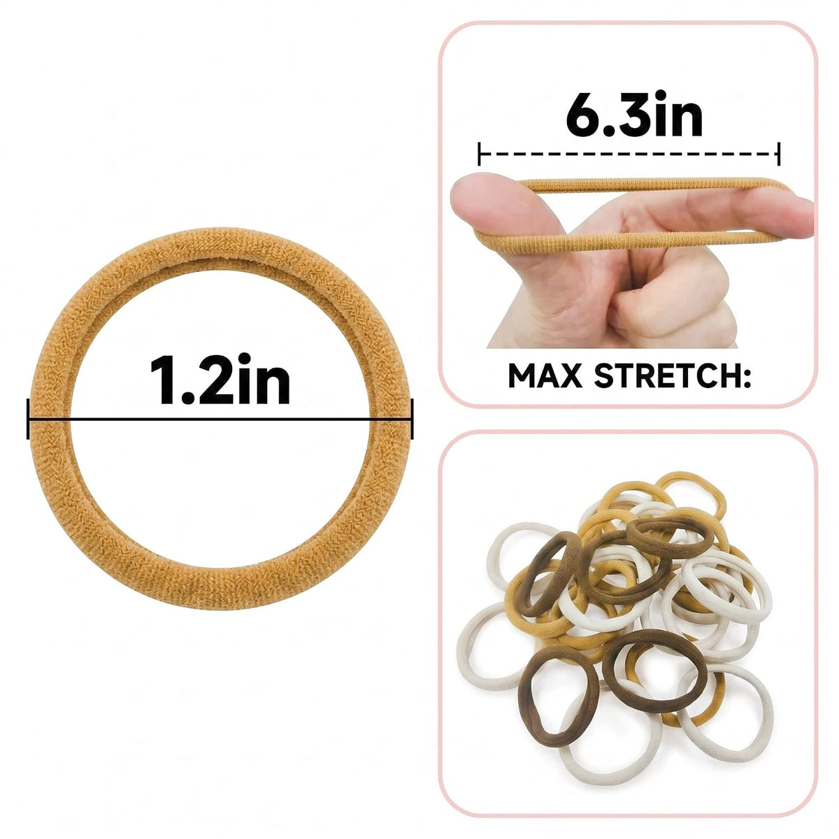 商品图片 4 | B0GZK8MKWX | 50PCS Neutral Earth Tone Hair Ties, Seamless No Damage Soft Elastic Hair Bands, Ponytail Holders for Women All Hair Types