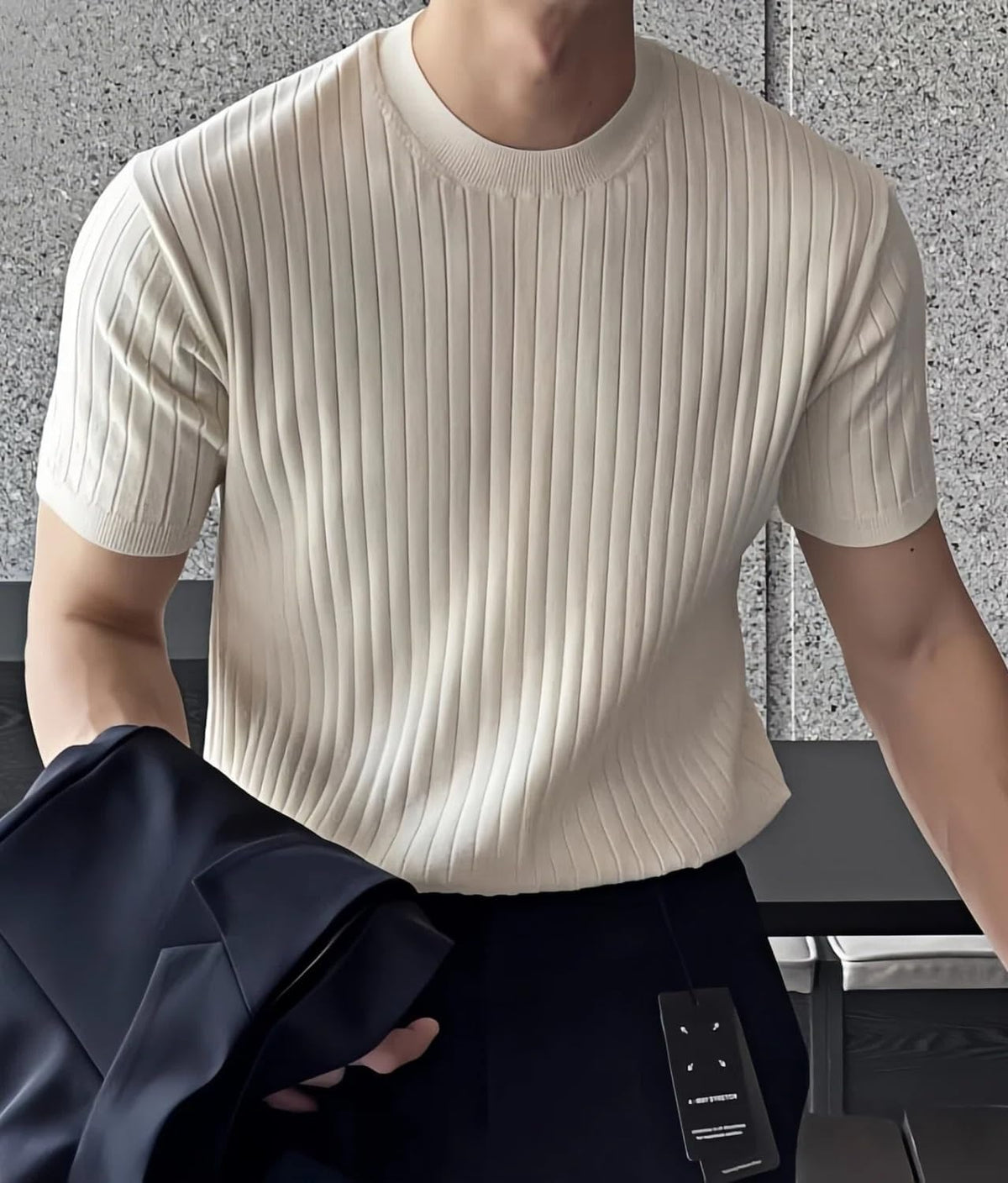 商品图片 2 | B0H4Q8CCTK | Men's T-Shirts Short Sleeve Knit Shirt - Casual Crewneck Ribbed Tee Shirt Soft Breathable Fabric, Slim Fit for Daily Wear
