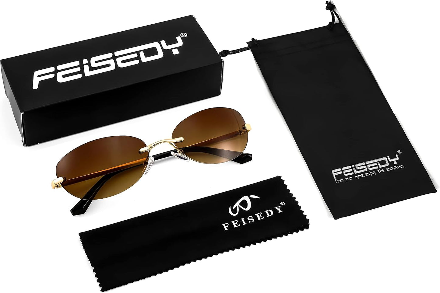 商品图片 22 | B0BZPBKFF1 | FEISEDY Trendy Rimless Oval Sunglasses for Women Men Retro 90s Eyewear Frame Y2K Glasses B2393