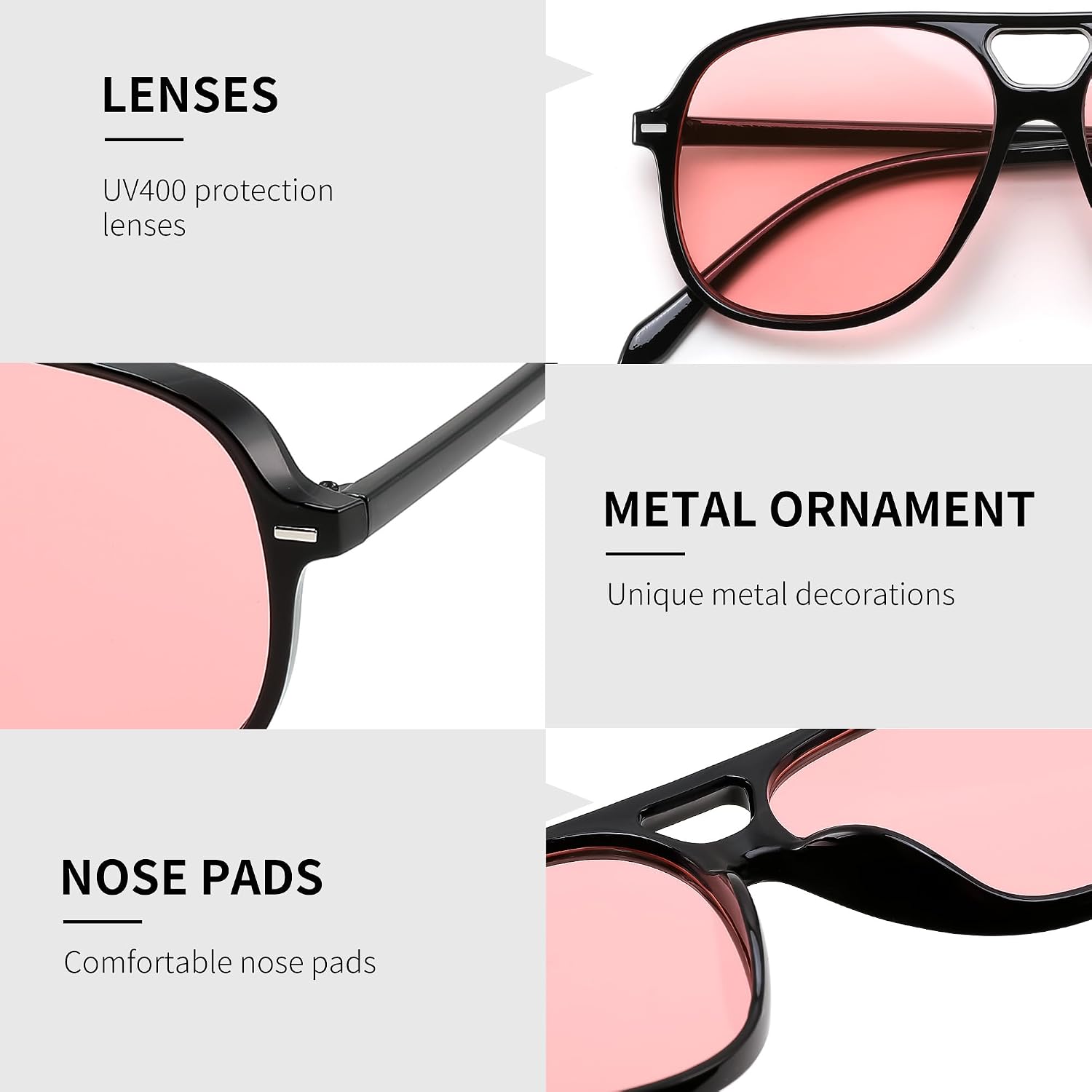 商品图片 41 | B0H1WCGC42 | FEISEDY Retro Square Aviator Sunglasses Women Men Double Bridge B0443