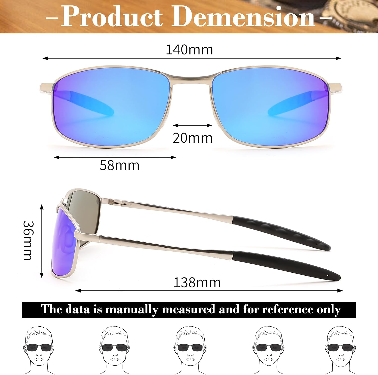 商品图片 34 | B07GSRV2H5 | FEISEDY Rectangle Polarized Square Sunglasses for Men Women B2444