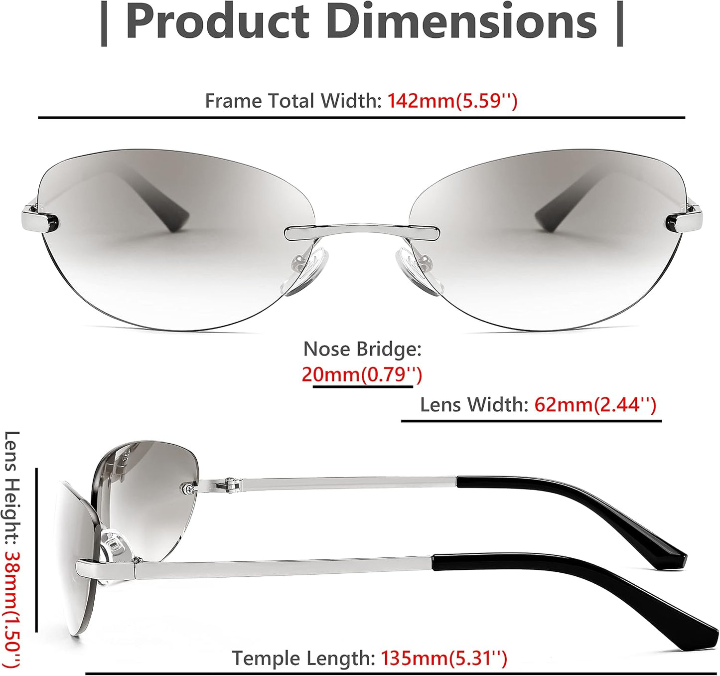 商品图片 14 | B0BZPBKFF1 | FEISEDY Trendy Rimless Oval Sunglasses for Women Men Retro 90s Eyewear Frame Y2K Glasses B2393