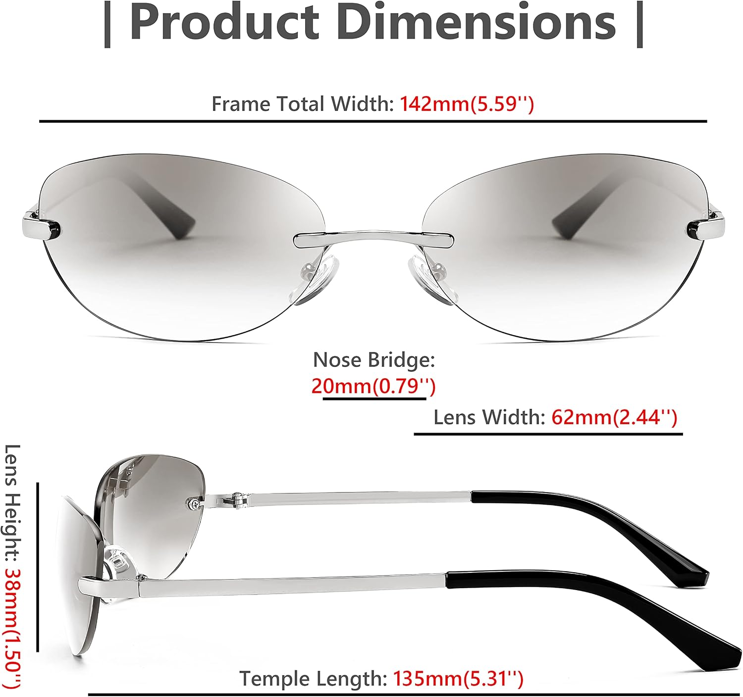 商品图片 14 | B0BZPBKFF1 | FEISEDY Trendy Rimless Oval Sunglasses for Women Men Retro 90s Eyewear Frame Y2K Glasses B2393