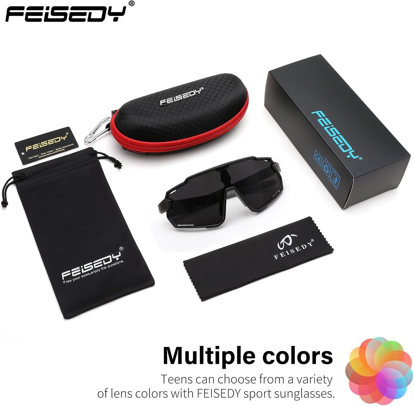 商品图片 55 | B0D6XZ67Q2 | FEISEDY Kids Teens Baseball Polarized Sunglasses Lightweight Frame UV400 Sports Cycling Shades for Boys Girls B0190