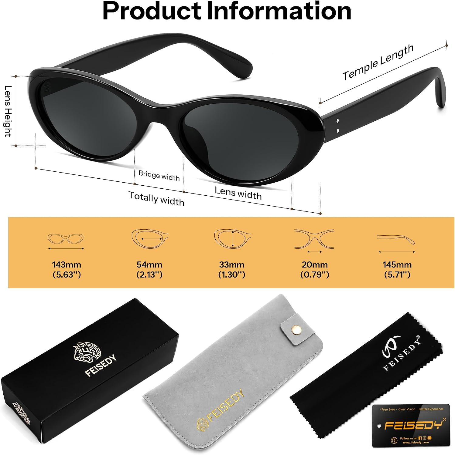 商品图片 35 | B0H6WC71MZ | FEISEDY Retro Oval Polarized Sunglasses for Women Cat Eye TR90 Shades B0460
