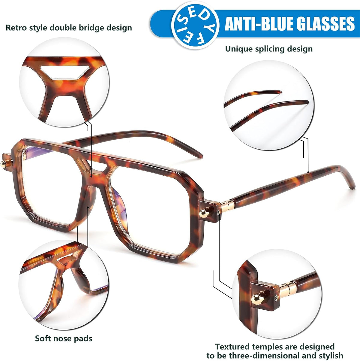 ÉÌƷͼƬ 35 | B0DPLTC8K6 | FEISEDY Vintage Square Blue Light Blocking Glasses Women Men 70s Flat Aviator Glasses Computer Anti Glare B0062