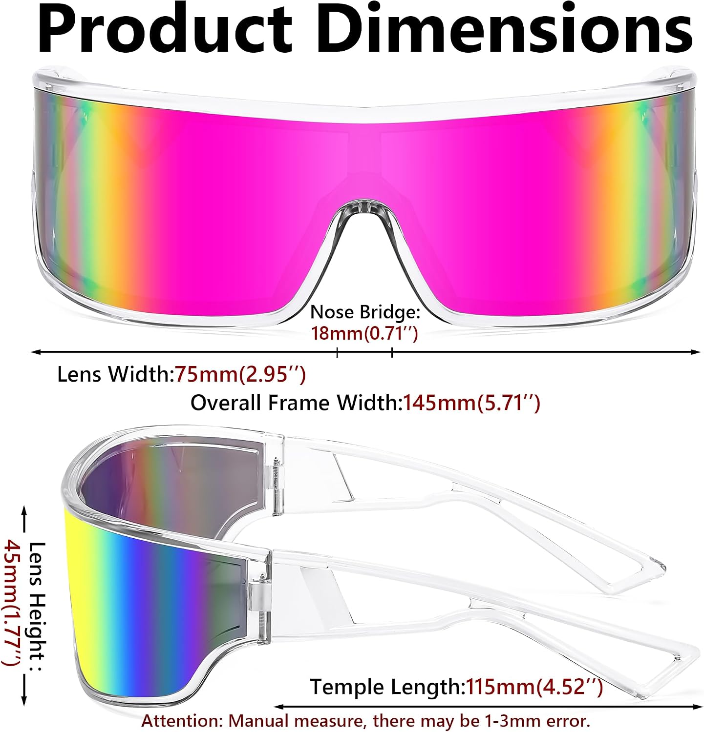 商品图片 7 | B0D3PKKSD9 | FEISEDY Trendy Futuristic Wrap Sunglasses Flat Top Mirrored One Piece Lens Reflective Sun Glasses for Women Men B0161