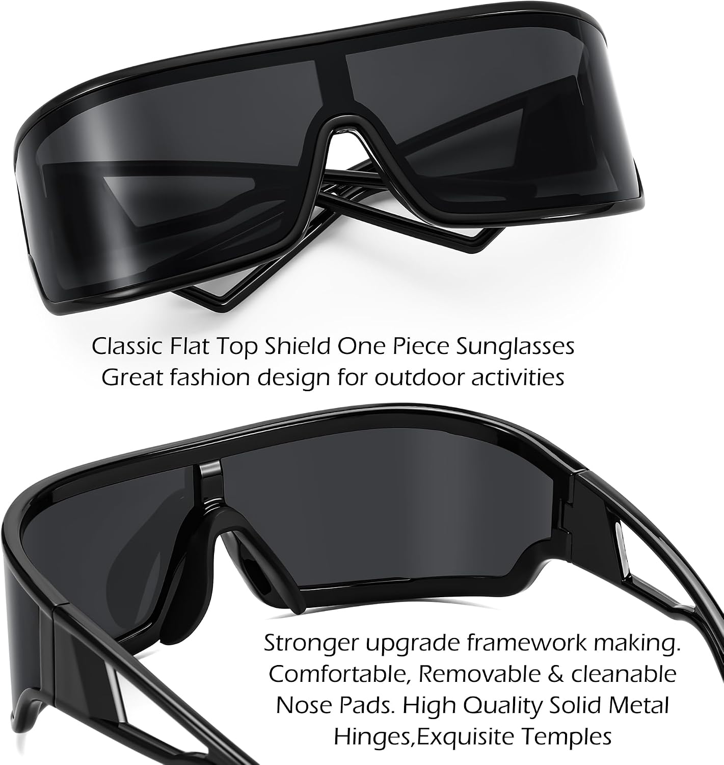 商品图片 25 | B0D3PKKSD9 | FEISEDY Trendy Futuristic Wrap Sunglasses Flat Top Mirrored One Piece Lens Reflective Sun Glasses for Women Men B0161