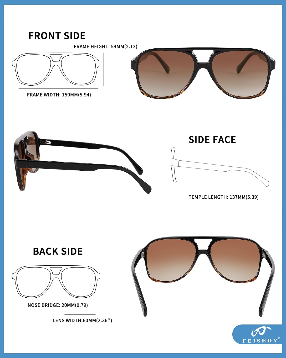 ÉÌƷͼƬ 156 | B0CB543WBD | FEISEDY Vintage Retro 70s Plastic Aviator Sunglasses Women Men Classic Large Squared Frame B2751