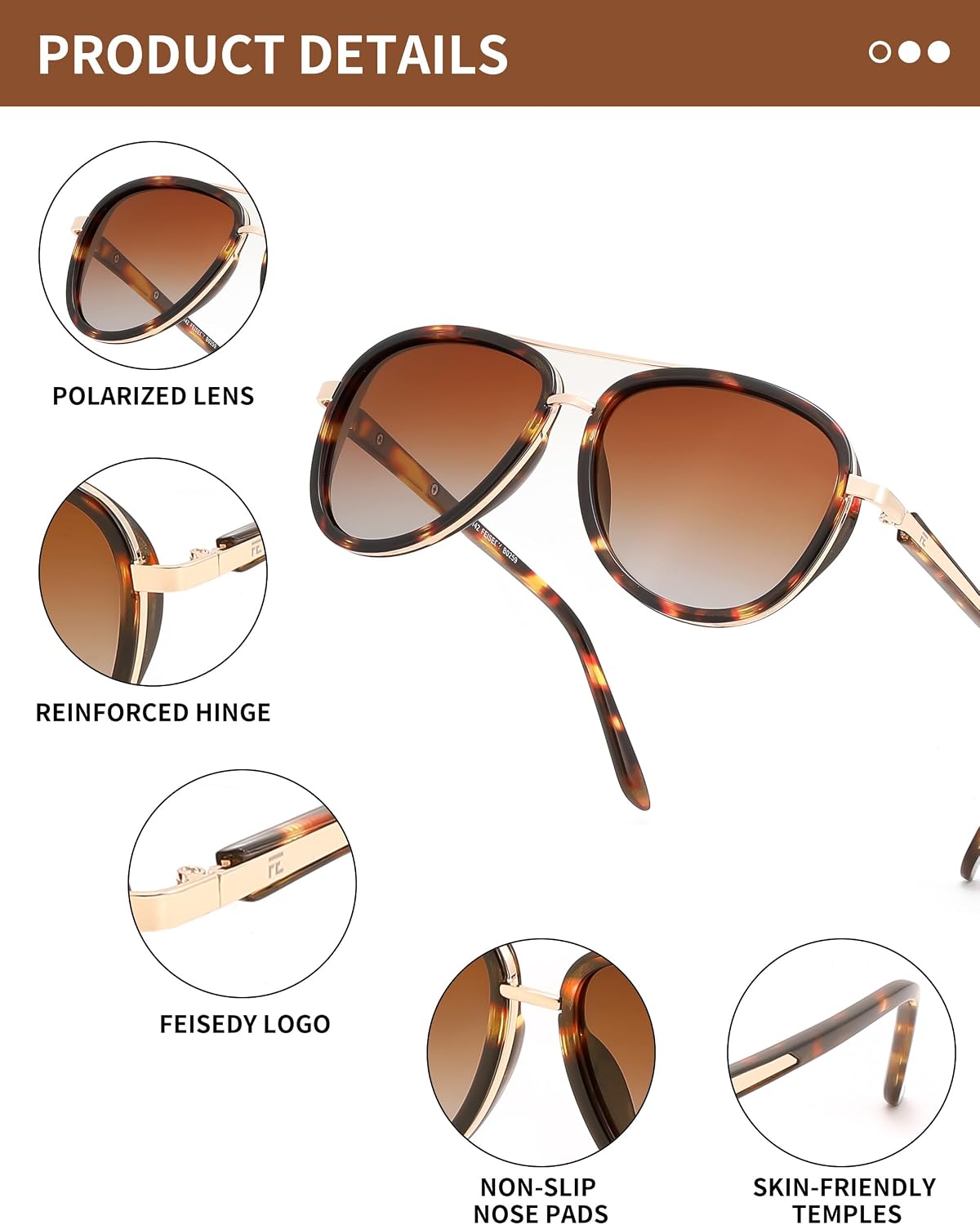 商品图片 42 | B0FPQ6L6K1 | FEISEDY Retro Polarized Aviator Sunglasses for Women Men B0259