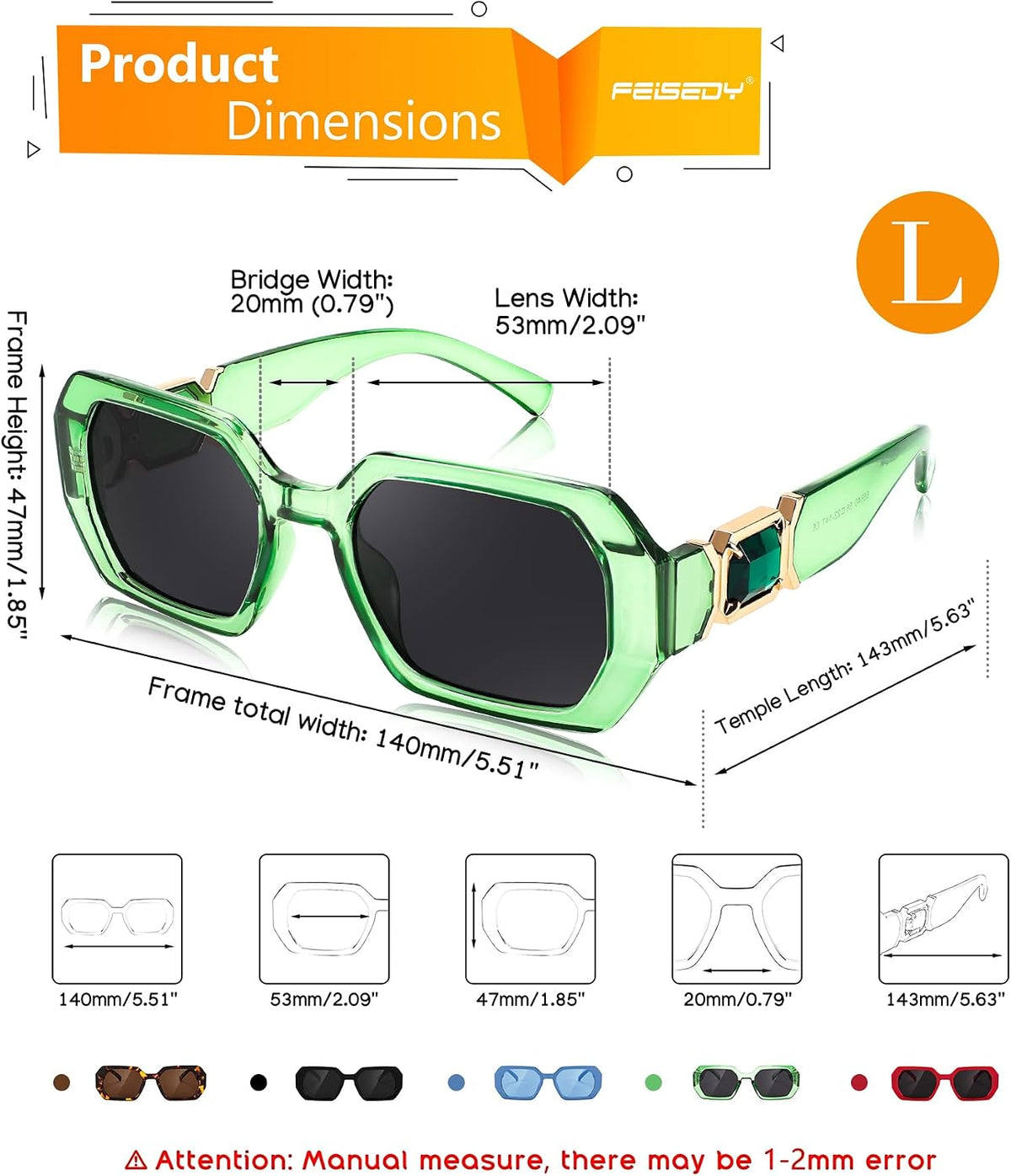 ÉÌƷͼƬ 18 | B0CNPQGQRW | FEISEDY Retro Rectangle Sunglasses for Women Men Classic Square Rhinestone Frame Sun Glasses Polygon Designer UV400 B0047