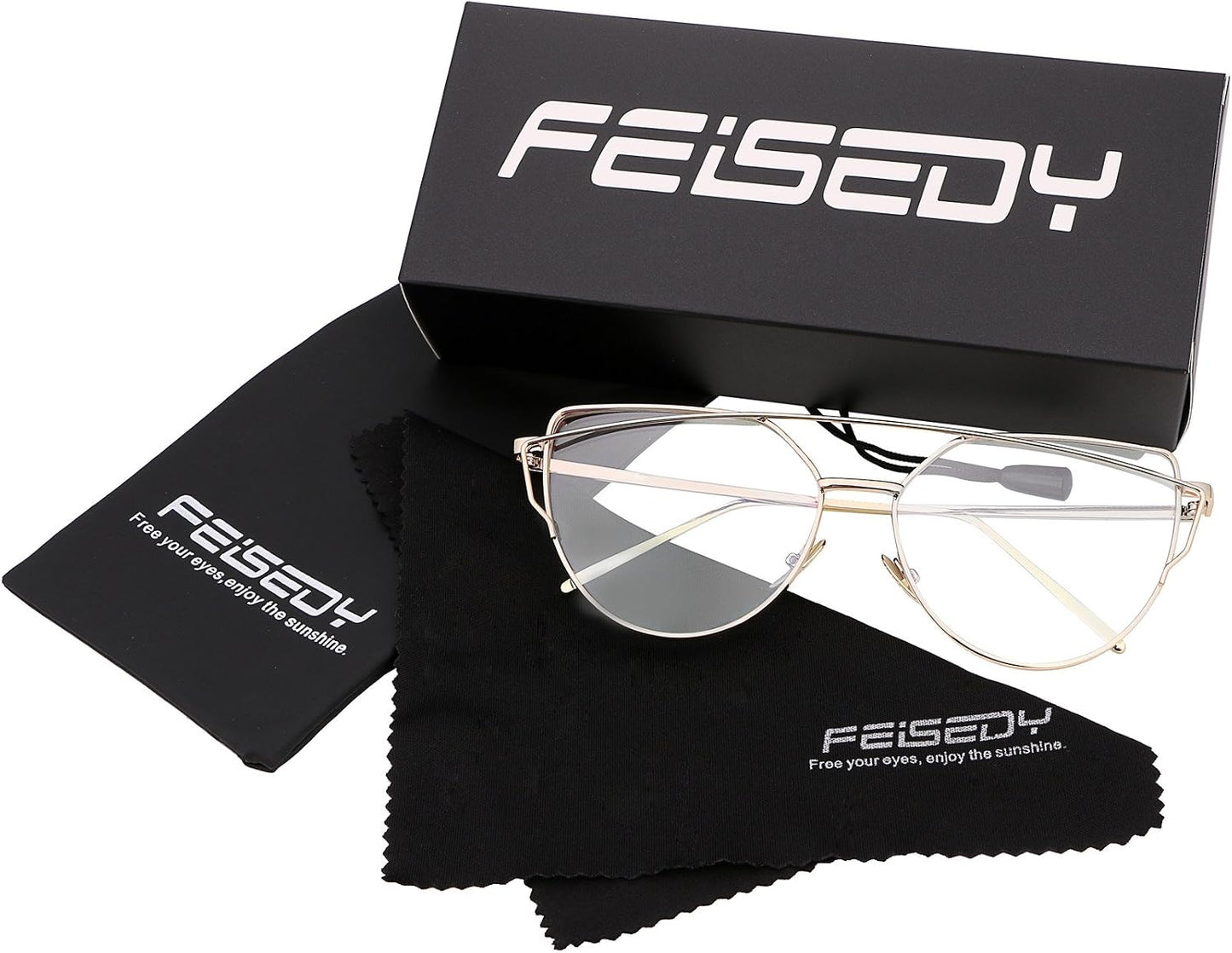 商品图片 10 | B01MEHLOJ8 | FEISEDY Cat Eye Fashion Metal Frame Mirrored Flat Lenses Women Sunglasses B2206