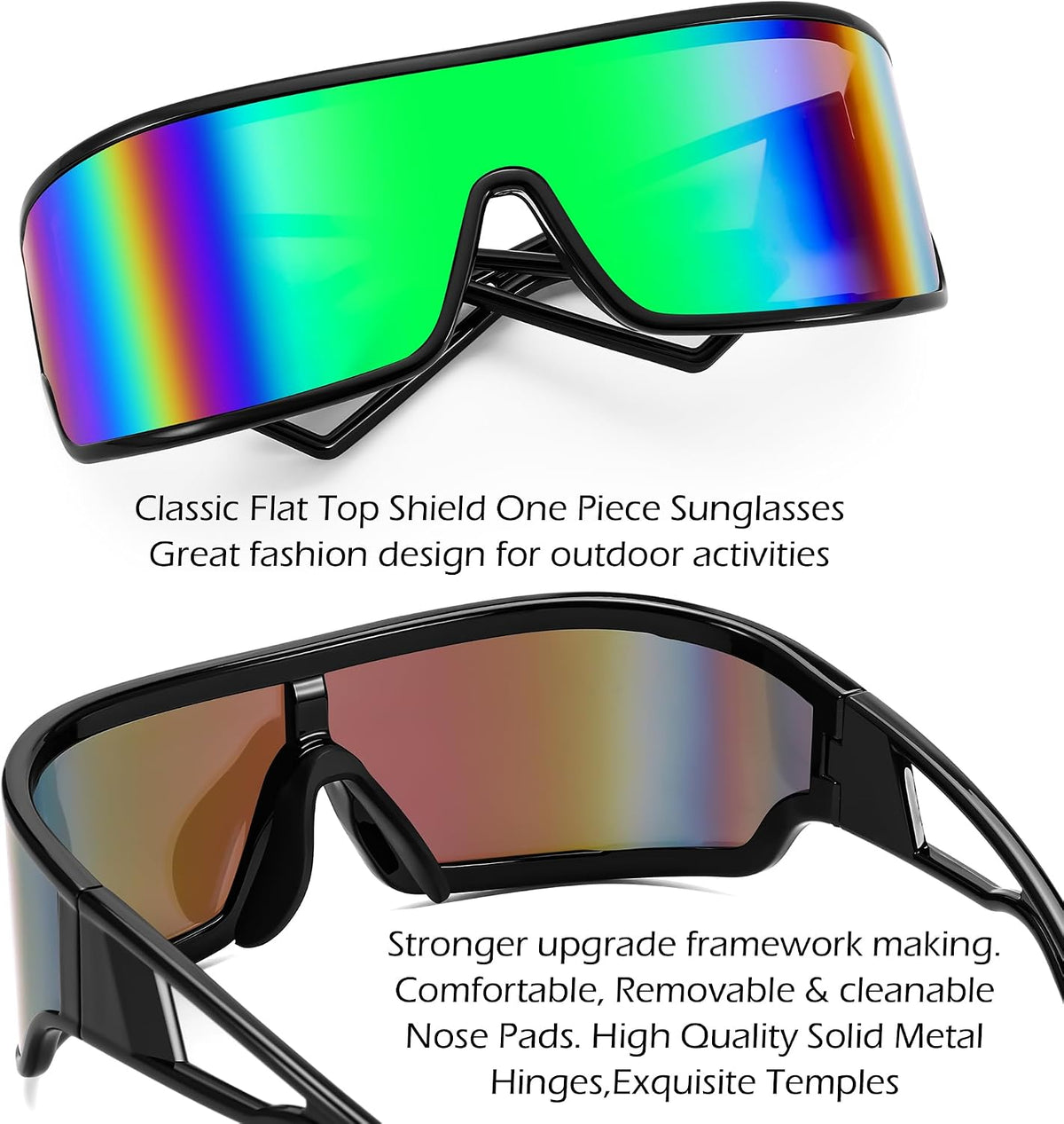ÉÌƷͼƬ 18 | B0D3PKKSD9 | FEISEDY Trendy Futuristic Wrap Sunglasses Flat Top Mirrored One Piece Lens Reflective Sun Glasses for Women Men B0161