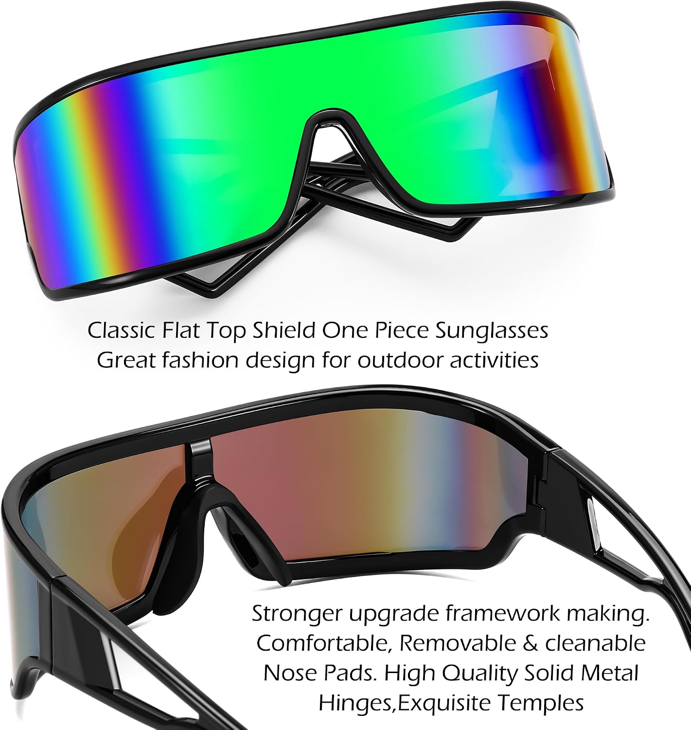 商品图片 18 | B0D3PKKSD9 | FEISEDY Trendy Futuristic Wrap Sunglasses Flat Top Mirrored One Piece Lens Reflective Sun Glasses for Women Men B0161