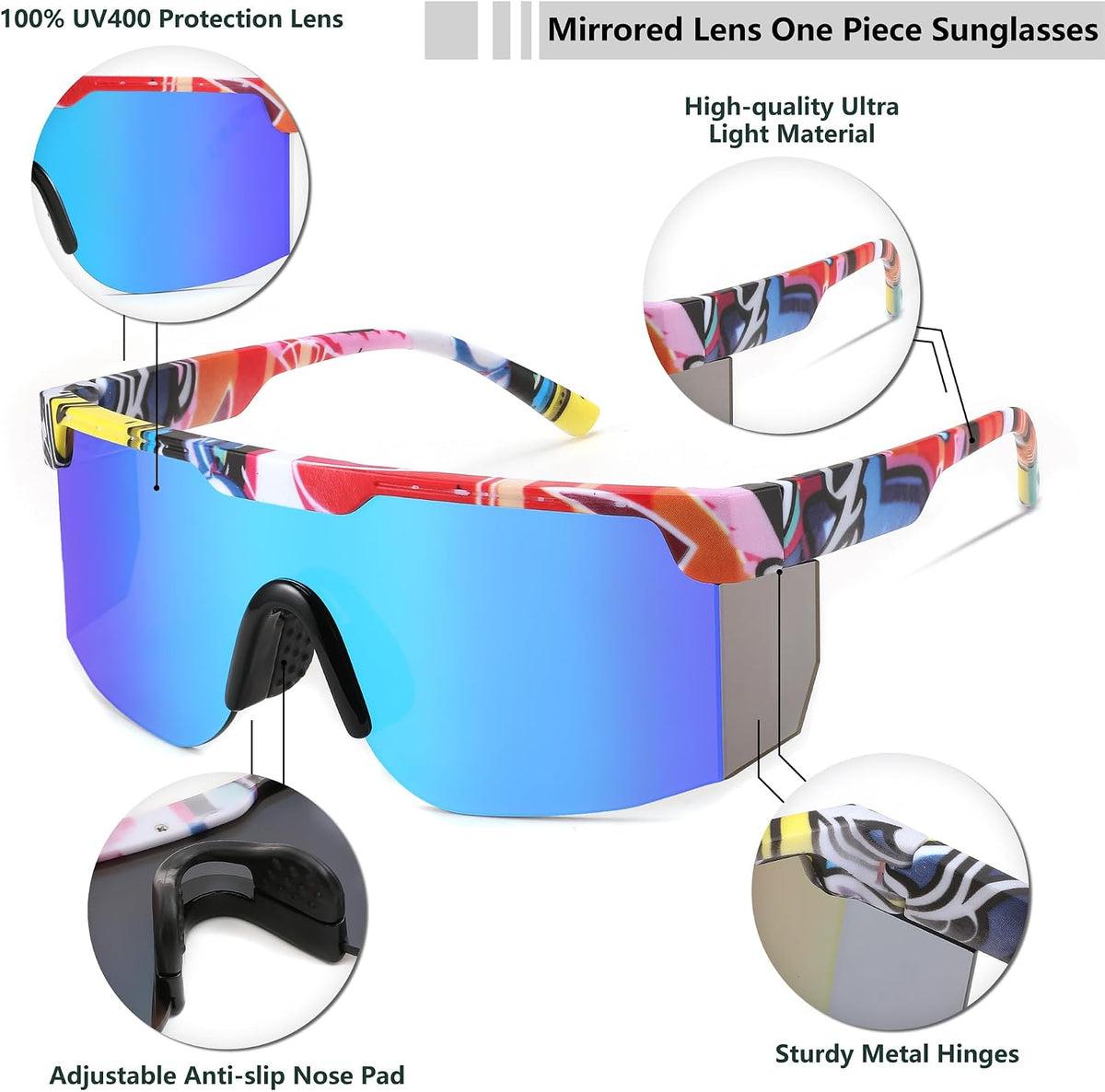 ÉÌƷͼƬ 12 | B0CFFGCBZ6 | FEISEDY Sunglasses Women Men Sports, 80s Visor Retro Neon Square Sun Glasses, Miorred Shades UV400 B0004