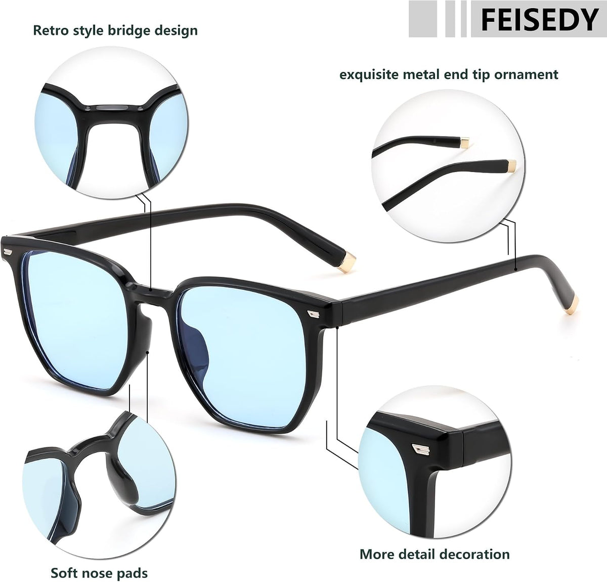 ÉÌƷͼƬ 4 | B0F58QMH7Q | FEISEDY Retro Square Sunglasses Women Men Trendy Rectangle Shades Vintage Sun Glasses B0274