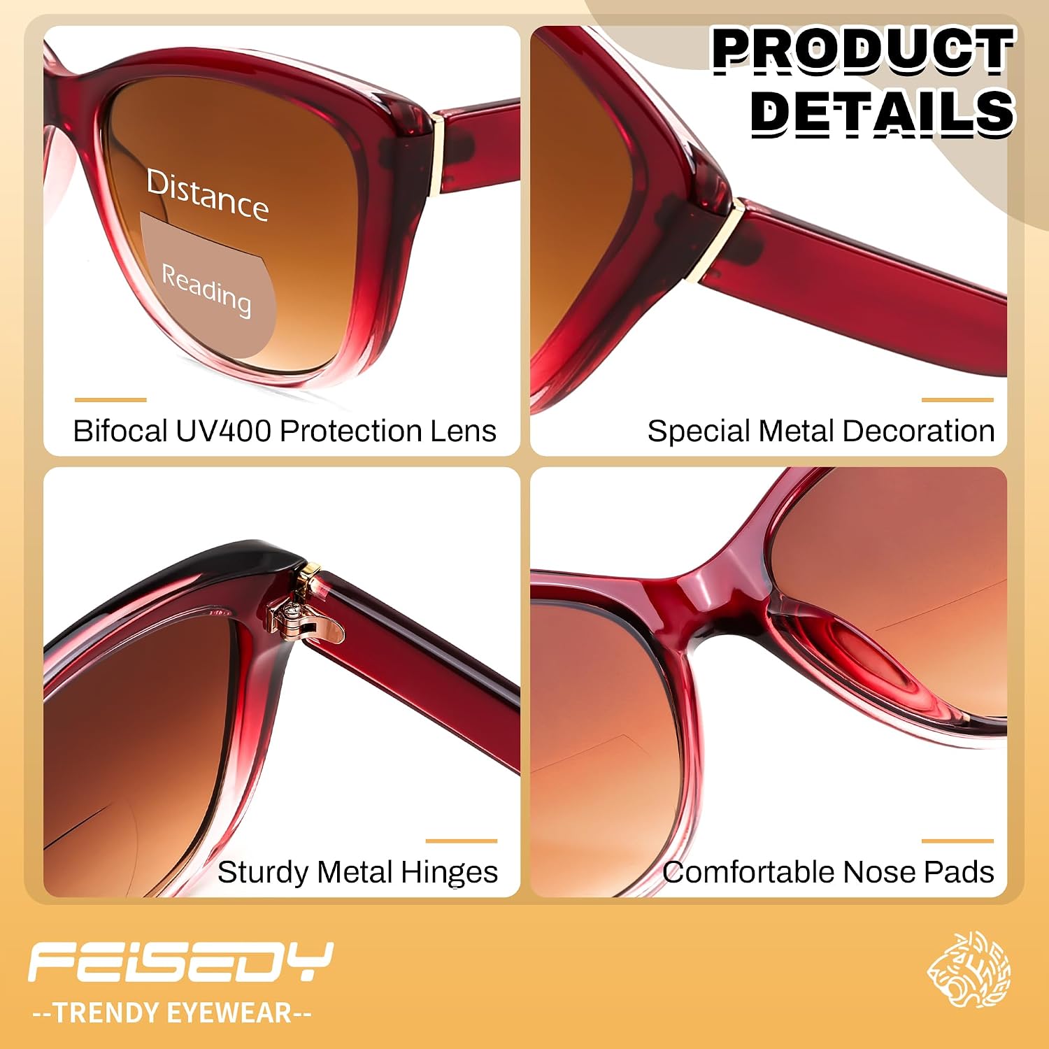 商品图片 12 | B0GSZX5N57 | FEISEDY Cat Eye Bifocal Sunglasses Reader for Women UV400 Protection B0352