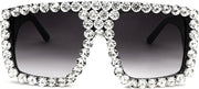003 Black Frame/White Diamond Gray Lens / 60 Millimeters | B09YHJFTS1 | FEISEDY Square Diamond Sunglasses for Women Retro Fashion Shiny Rhinestone Sun Glasses B2916