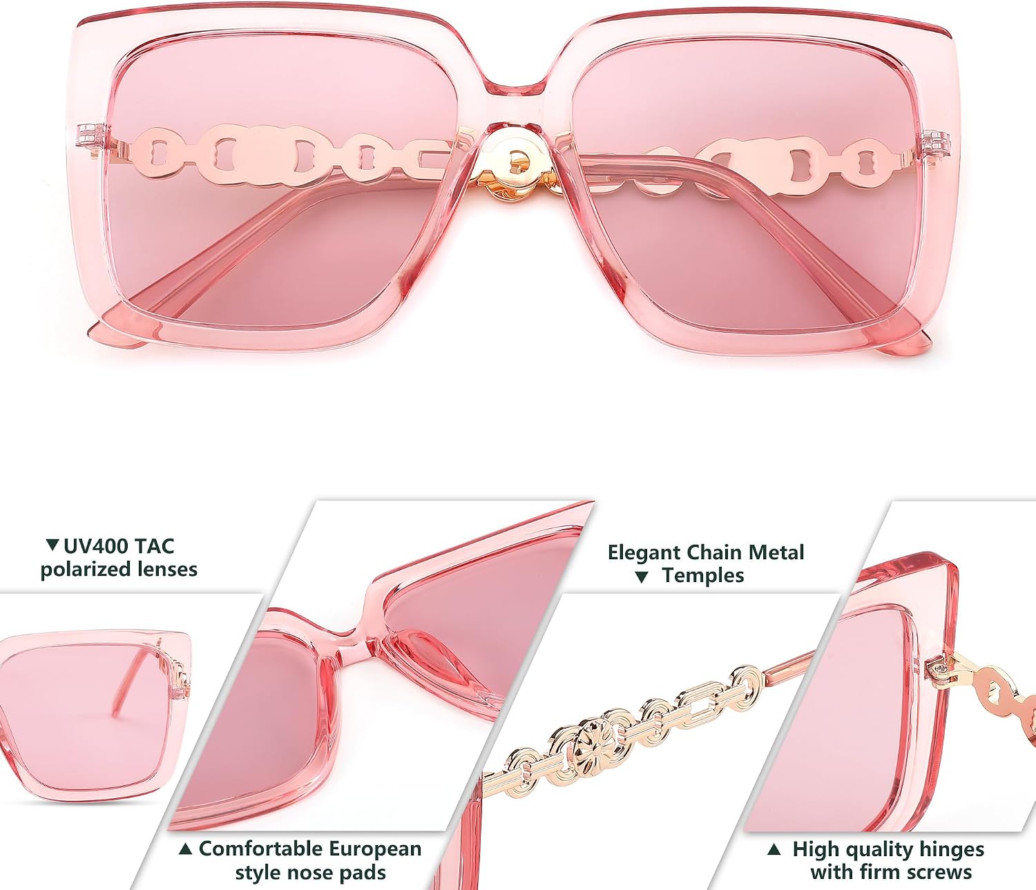 商品图片 46 | B08HVPGJW5 | FEISEDY Sunglasses Womens Trendy, Oversized Square Shades, Pearl Inlay Cat Eye Frame UV400 Protection B2625