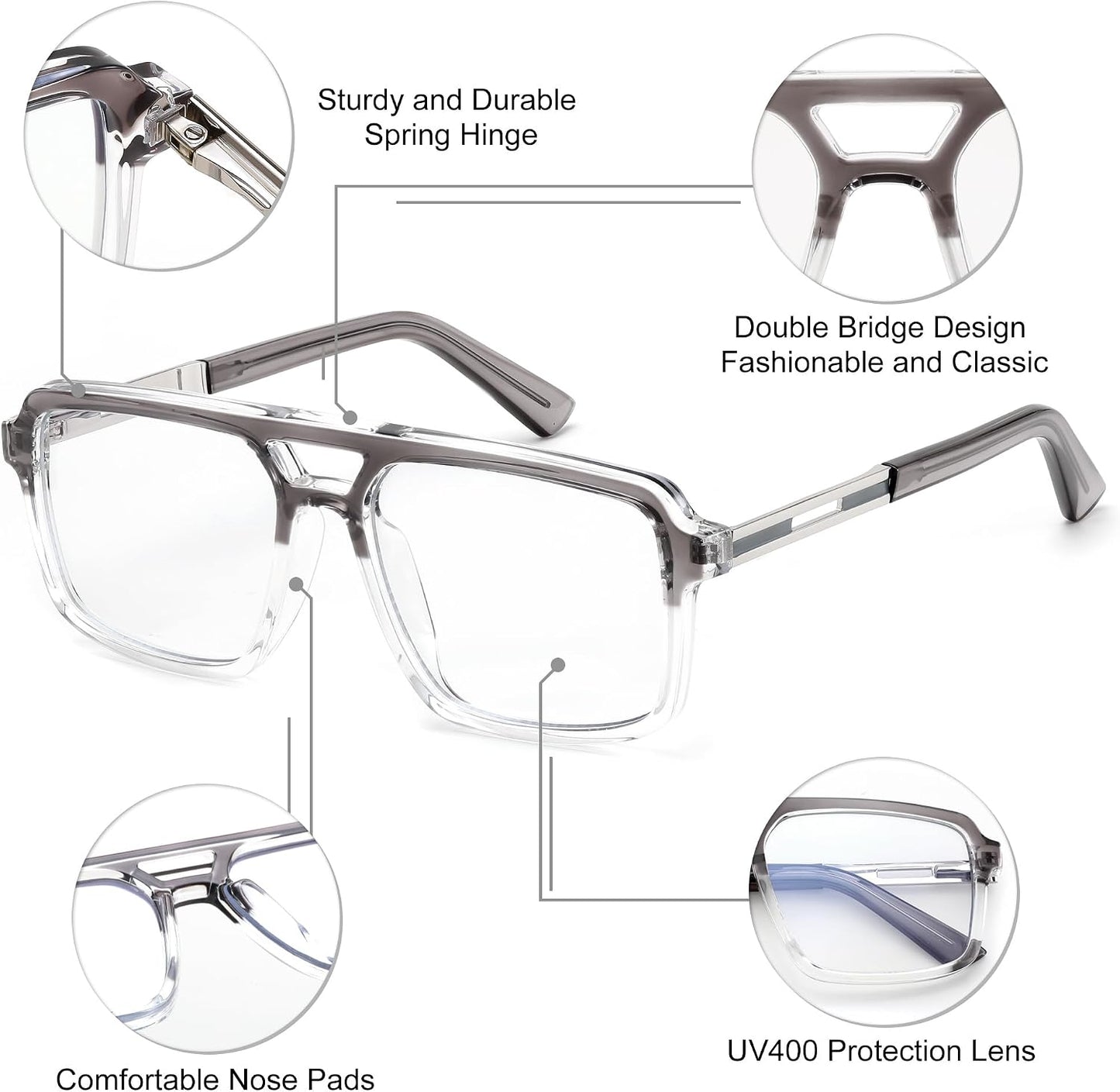 商品图片 20 | B0D9NJ18RZ | FEISEDY Retro Aviator Square Blue Light Glasses for Men Women B0209