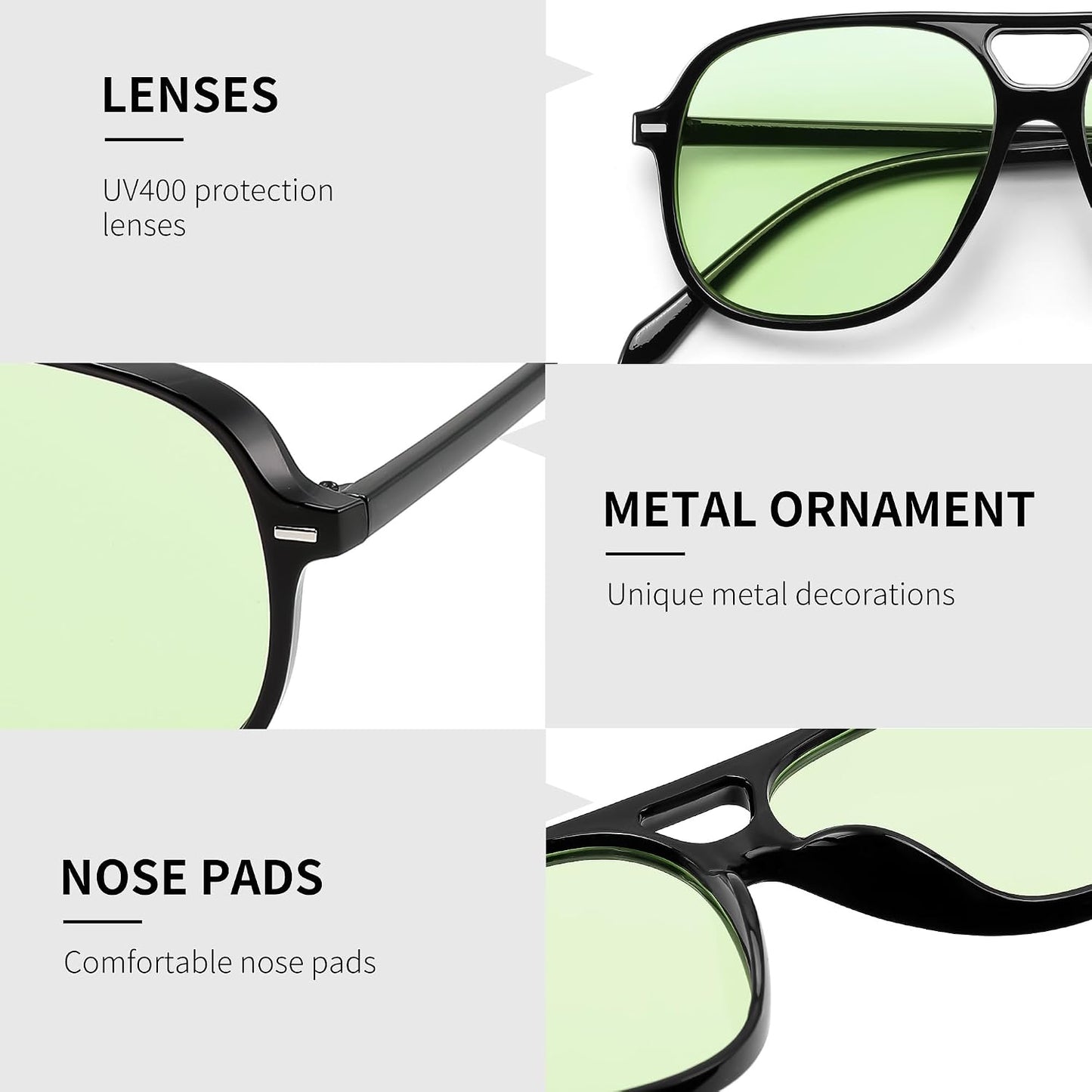 商品图片 16 | B0H1WCGC42 | FEISEDY Retro Square Aviator Sunglasses Women Men Double Bridge B0443