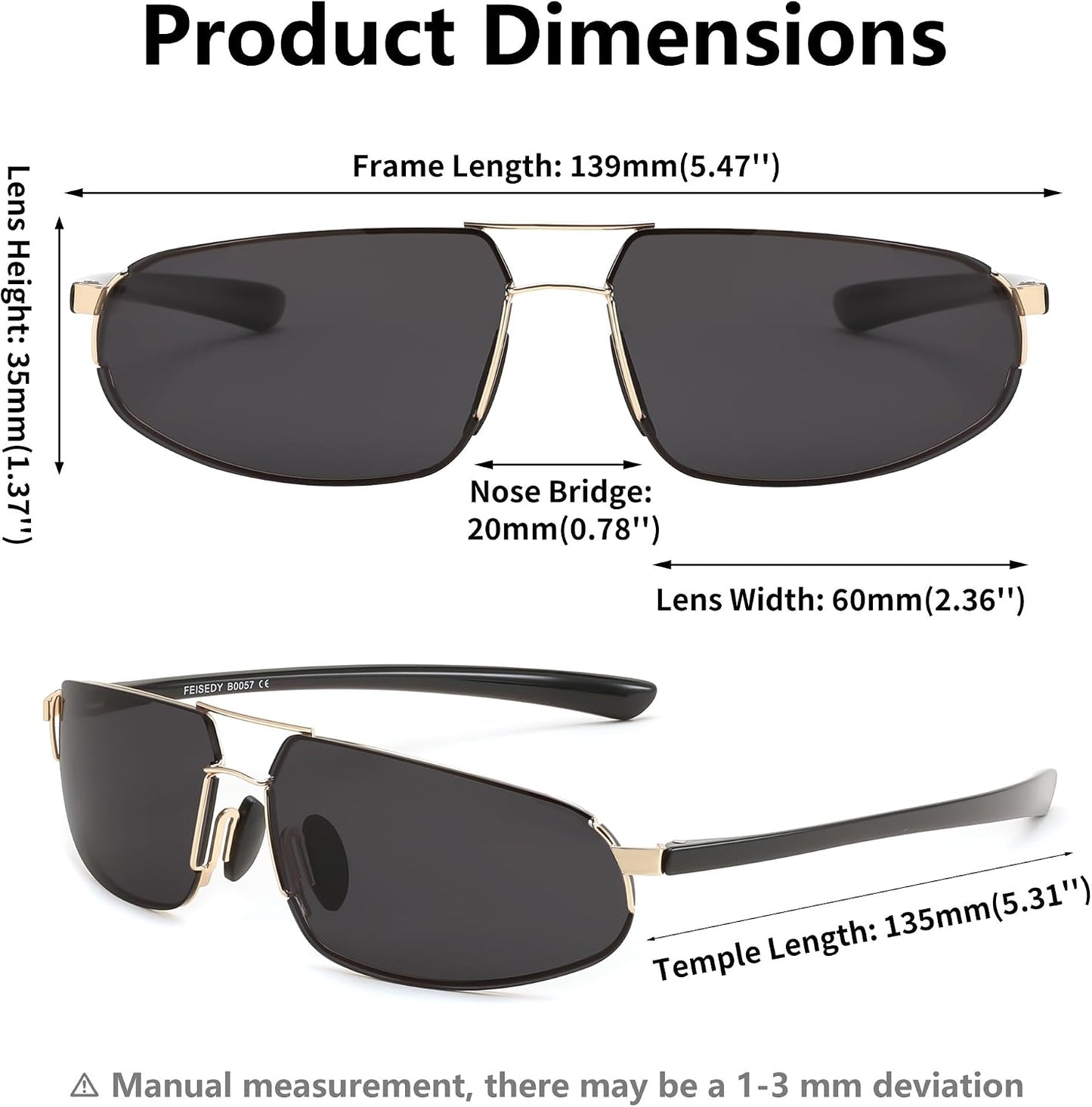 商品图片 5 | B0D22TVRVN | FEISEDY Vintage Sunglasses Men Polarized, Aviator Metal Frame Lightweight, Driving Fishing Running B0057