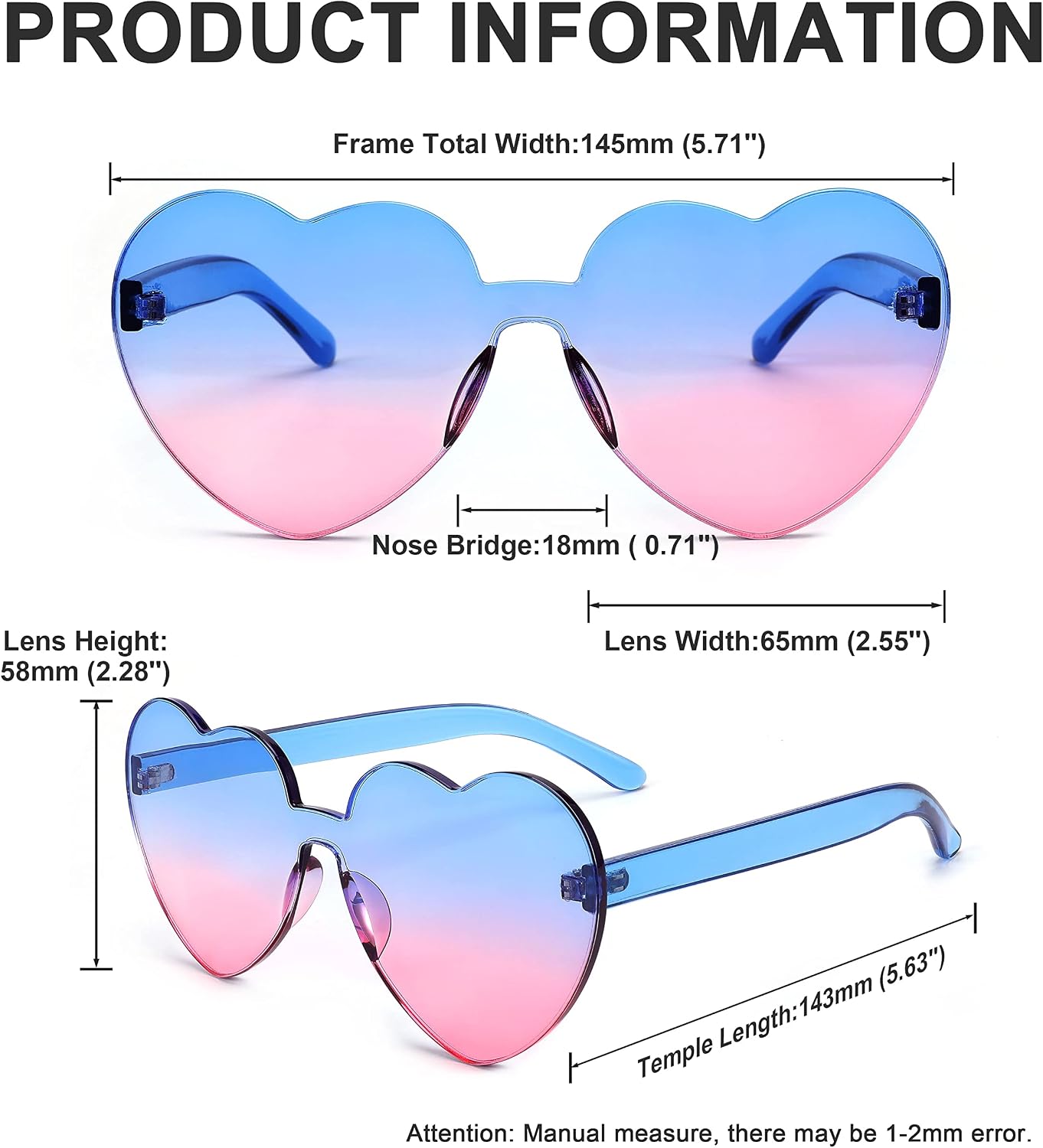 商品图片 19 | B07BLKHDRH | FEISEDY Thick Heart Sunglasses Rimless Heart Shaped Sun Glasses Women Fashion Love Glasses B2419