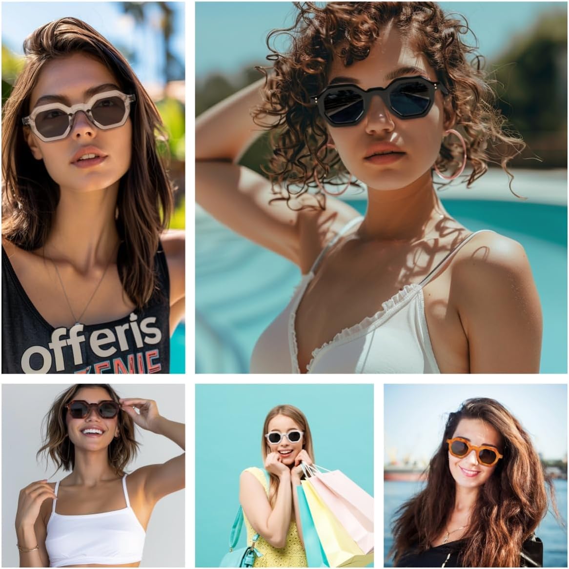 商品图片 21 | B0CSJQ26W8 | FEISEDY Octagon Sunglasses for Women - Thick Frame Fashion Rectangle Sun Glasses - Summer UV400 Protection