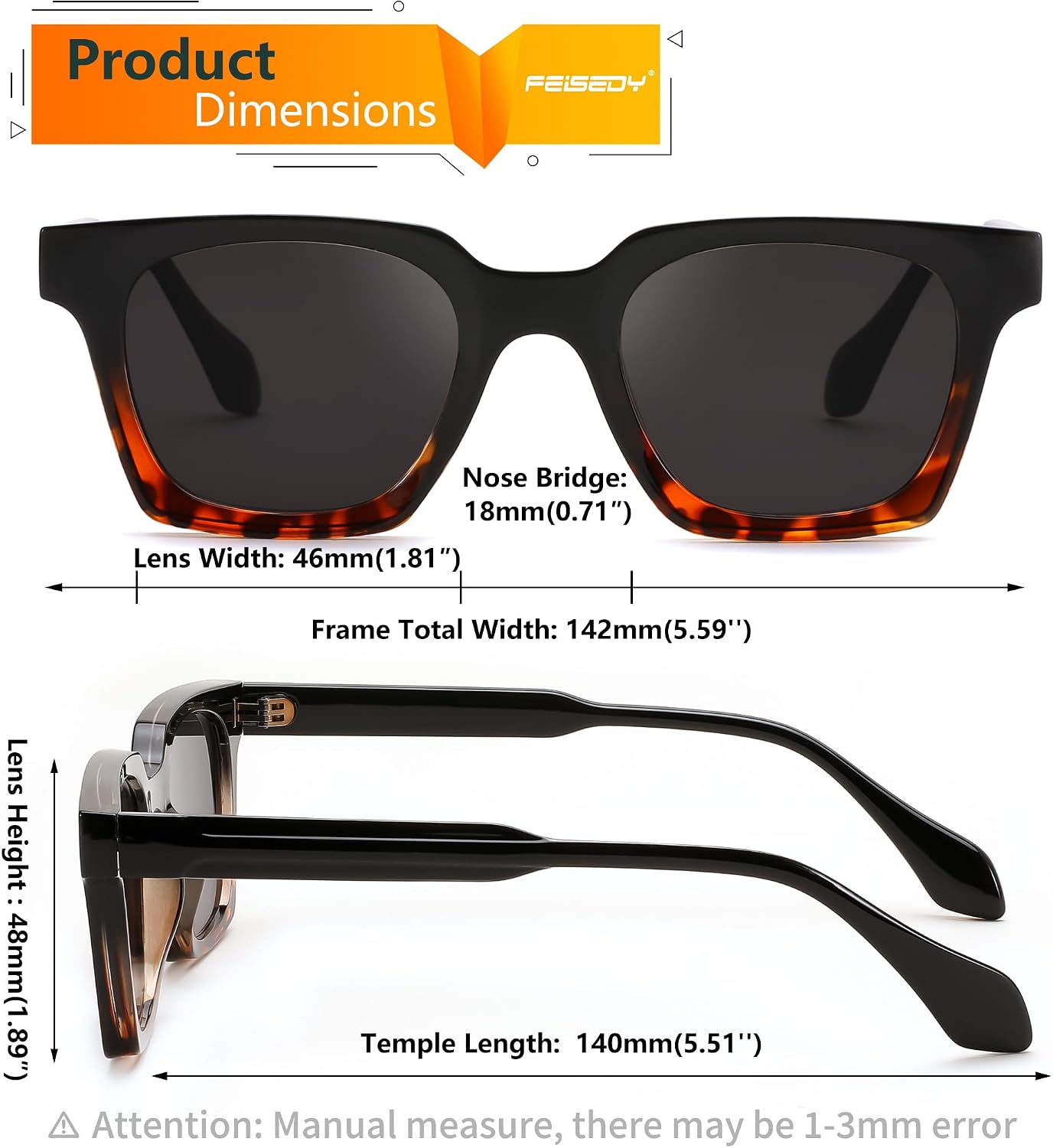 商品图片 12 | B0D7CC769X | FEISEDY Retro Square Sunglasses Women Men Trendy Rectangle Thick Frame Shades Classic Designer Sun Glasses B0198