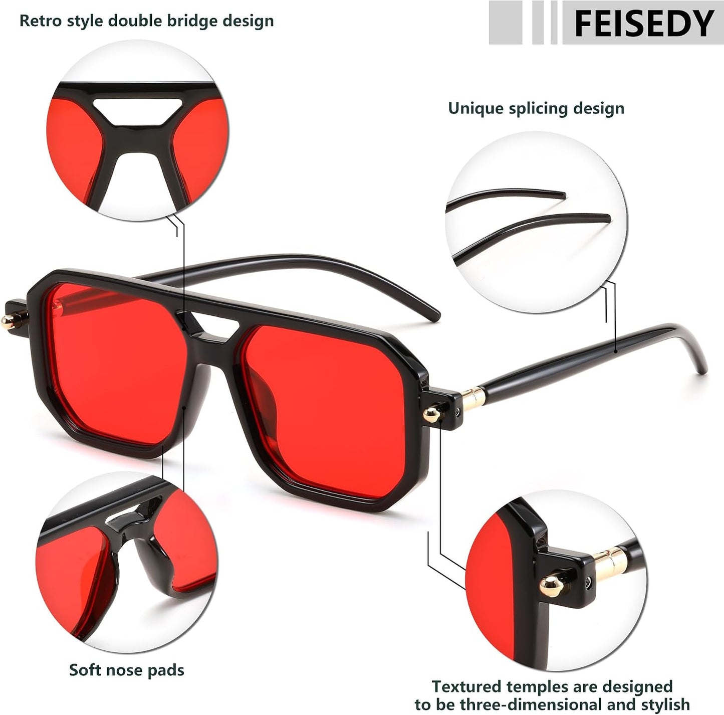 商品图片 193 | B09YTJ4FQZ | FEISEDY Vintage Square 70s Flat Aviator Sunglasses Women Men Classic Retro Stylish Frame UV400 Sunglasses B2622