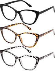 Black+mixed Brown+mixed Black / 2.0 x | B0G7W4J7VQ | FEISEDY 3 Pack Cat Eye Reading Glasses Blue Light Blocking Women/Men B0374