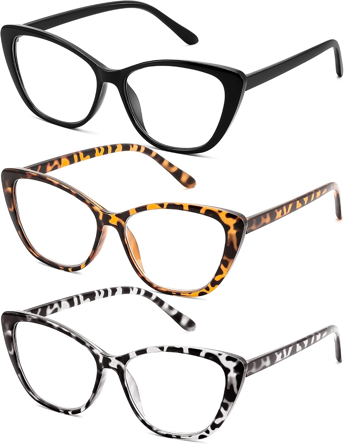 Black+mixed Brown+mixed Black / 2.0 x | B0G7W4J7VQ | FEISEDY 3 Pack Cat Eye Reading Glasses Blue Light Blocking Women/Men B0374
