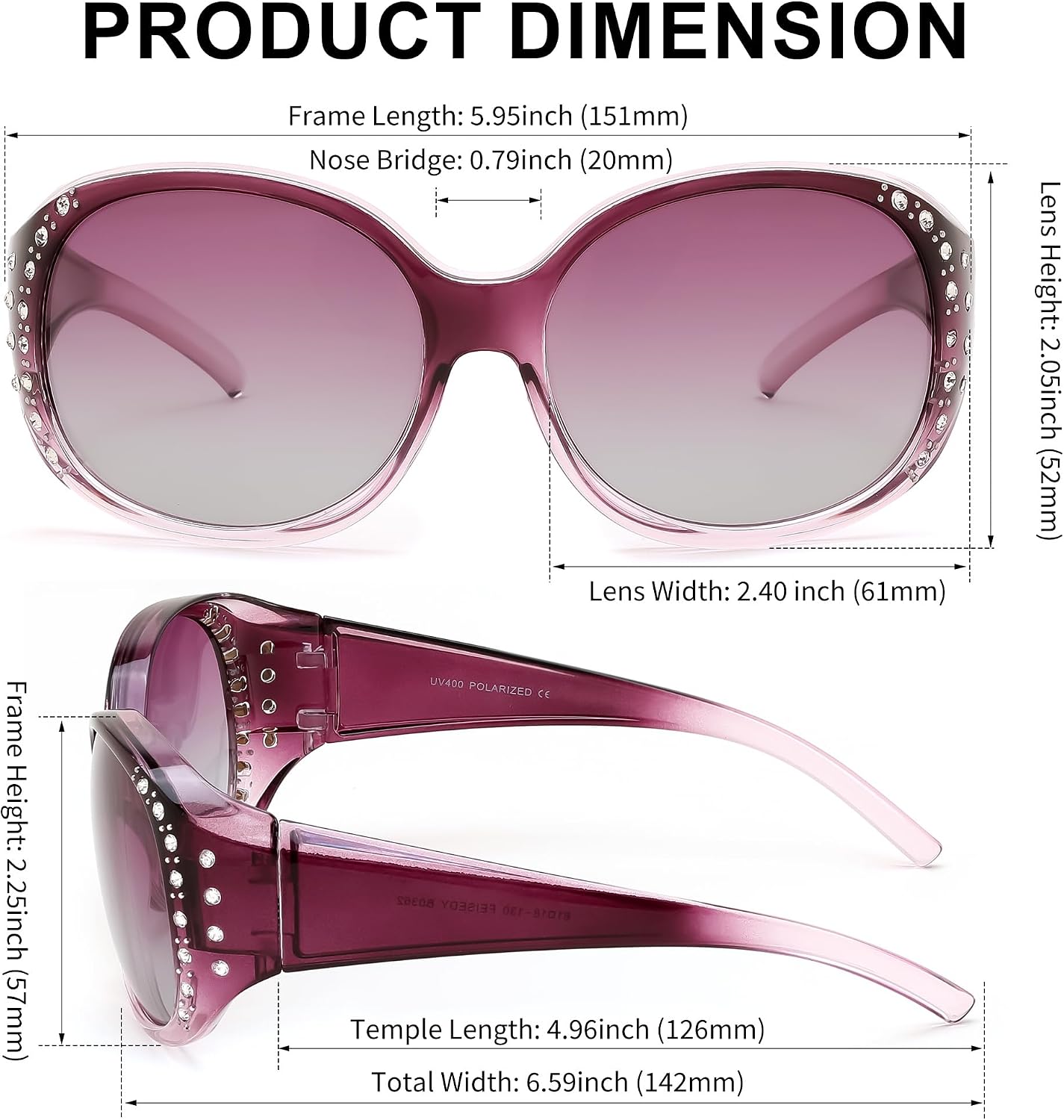 商品图片 29 | B0GRVLVZYS | FEISEDY Women's Polarized Wrap-Around Fit Over Sunglasses with Rhinestones, Anti-Glare Driving Sun Glasses B0362