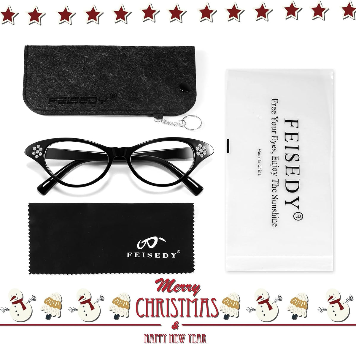商品图片 7 | B09M8NJ7DM | FEISEDY Rhinestone Cat Eye Sunglasses for Women 50s 60s Party Style B2848