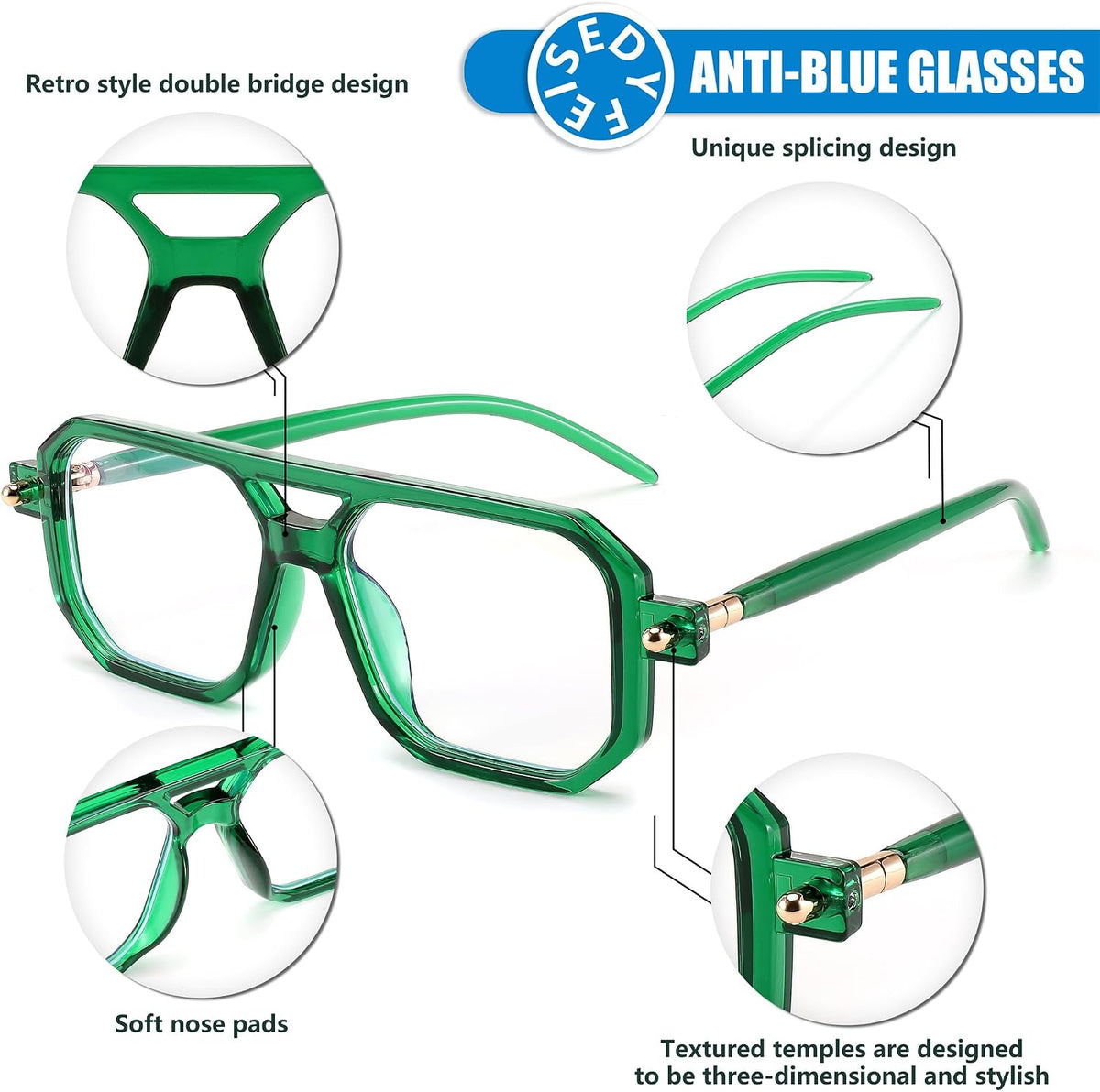 ÉÌƷͼƬ 47 | B0DPLTC8K6 | FEISEDY Vintage Square Blue Light Blocking Glasses Women Men 70s Flat Aviator Glasses Computer Anti Glare B0062