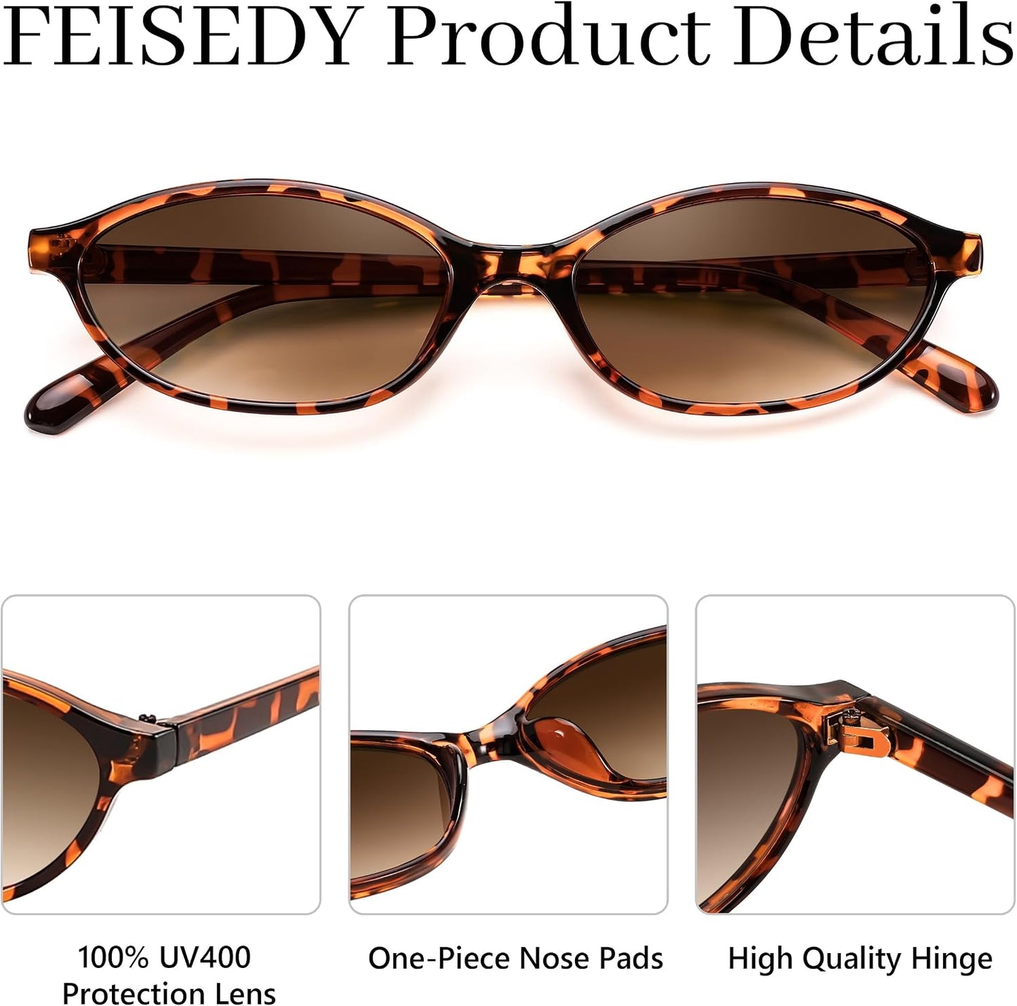 商品图片 10 | B0DMN6519L | FEISEDY Retro Oval Cat Eye Sunglasses for Women 90s Narrow Lightweight Shades Y2k Trendy Sunnies B0257