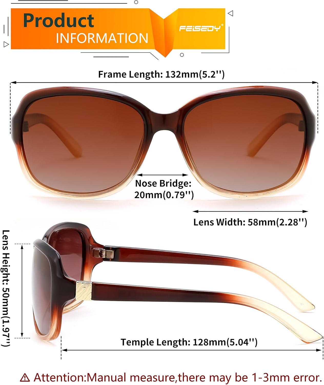 商品图片 42 | B0FZKDK786 | FEISEDY Polarized Sunglasses for Women Classic Vintage UV400 Shade | Trendy Square Wraparound Ladies Sun Glasses B0309