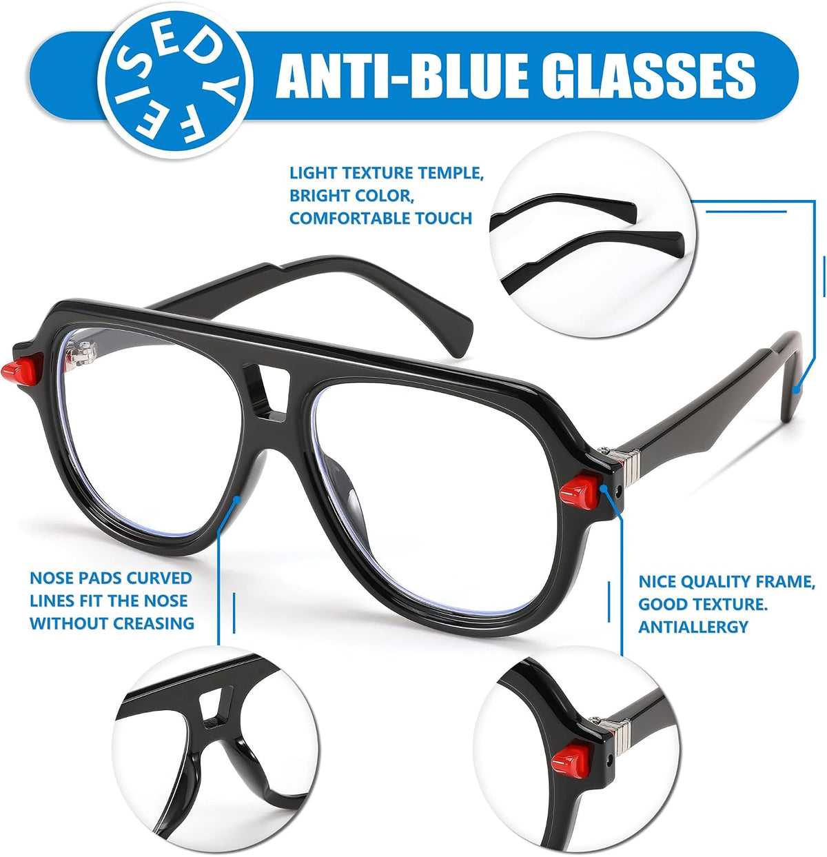 ÉÌƷͼƬ 21 | B0CFFB9X5W | FEISEDY Aviator Frame Glasses for Women Men Blue Light Blocking Glasses Anti Glare Computer Eyeglasses B0039