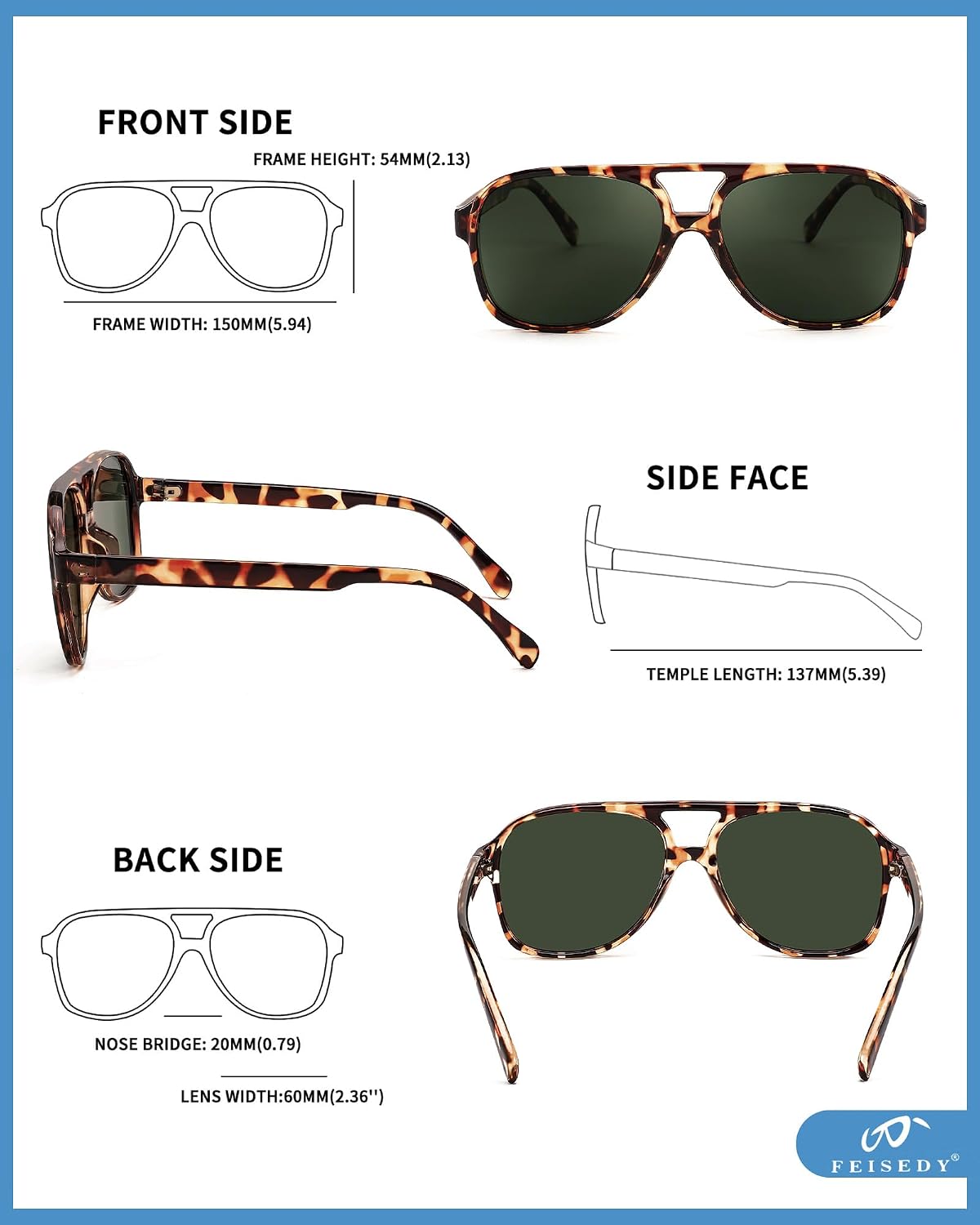 ÉÌƷͼƬ 46 | B0CB543WBD | FEISEDY Vintage Retro 70s Plastic Aviator Sunglasses Women Men Classic Large Squared Frame B2751