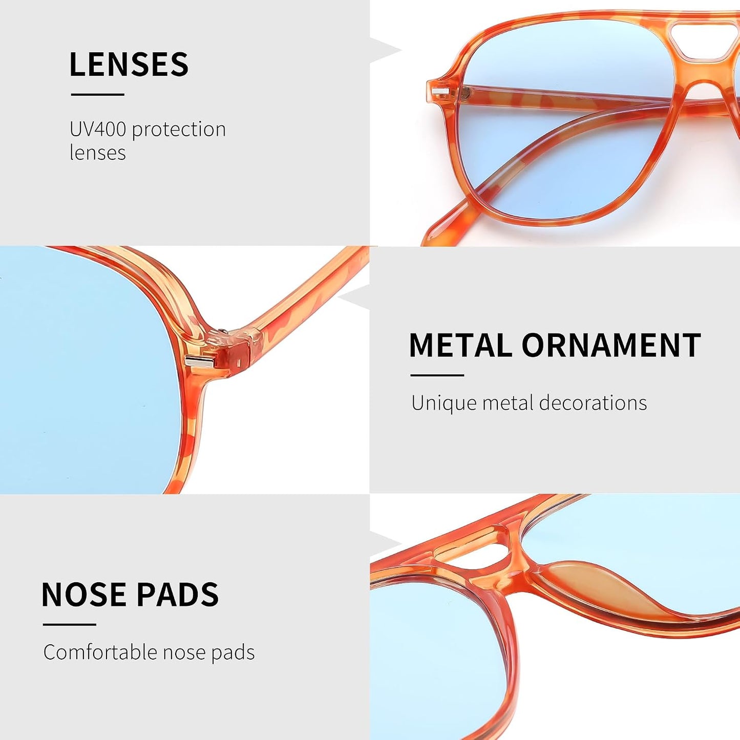 商品图片 36 | B0H1WCGC42 | FEISEDY Retro Square Aviator Sunglasses Women Men Double Bridge B0443