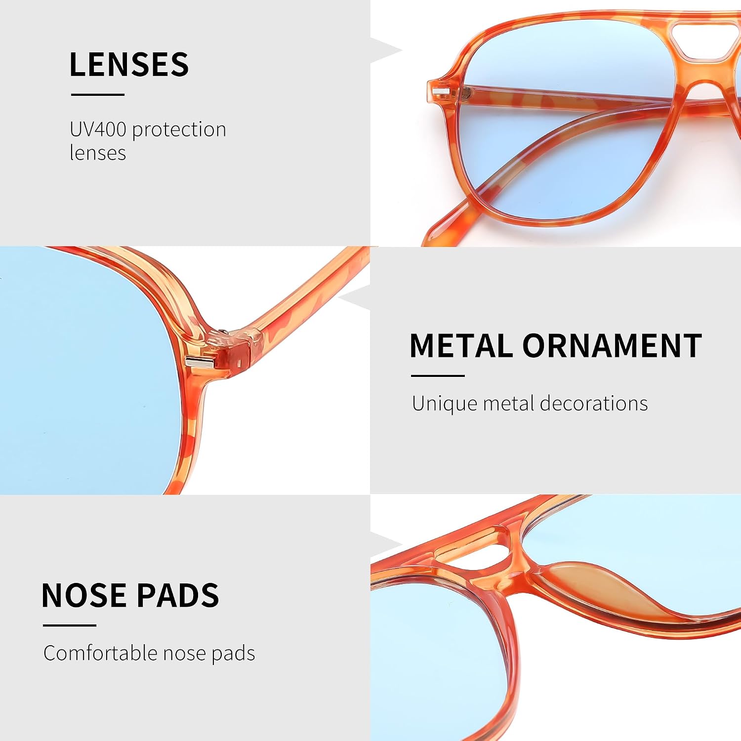 商品图片 36 | B0H1WCGC42 | FEISEDY Retro Square Aviator Sunglasses Women Men Double Bridge B0443