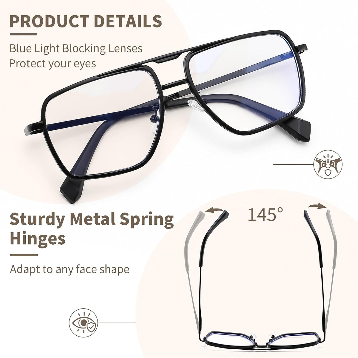 ÉÌƷͼƬ 5 | B0HJH5CP7F | FEISEDY Metal Blue Light Aviator Glasses for Women Men B0491
